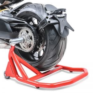 Single swing arm paddock stand compatible with Ducati Multistrada V4 Pikes Peak 22-23 ConStands S3 red
