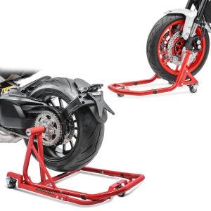 Set Paddock Stand front and rear with Dolly mover compatible with Ducati Streetfighter V2 red MX1