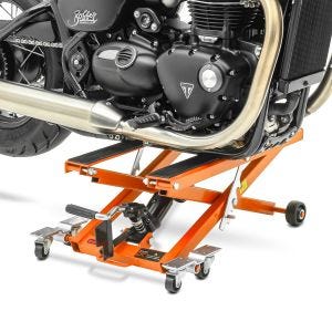 Scissor Lift compatible with Triumph Bonneville Bobber Black Hydraulic Jack ConStands Midlift XL orange