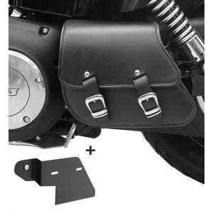 Swing Arm Saddle Bag + support compatible with Harley Davidson Dyna Fat Bob 08-17 Craftride