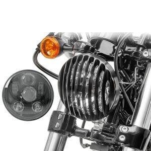LED Scheinwerfer mit Scheinwerfer Grill 5,75 Zoll für Harley Sportster 1200 Iron 18-20 Craftride schwarz_1