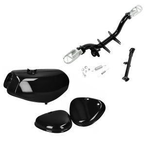 Set: Tank / Petrol Tank compatible with Simson S51 with side cover Craftride black with Footpeg holder with side stand