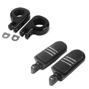 Set: Footpegs Driver-Passenger BQ compatible with Harley Davidson Universal black Craftride + Footpeg mount clamp HF1 compatible with Engine Guard 32mm compatible with Harley Davidson black Craftride
