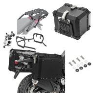 Aluminium Panniers GX38-45 + rack Bagtecs compatible with Aprilia Tuareg 660 22-25 + Aluminium Top Case XB45 + Rear Rack black