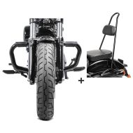 Set Sturzbügel Craftride mit Gummipads und Sissybar Tall mit Pad für Harley Davidson Sportster 04-20 schwarz_1