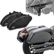 Set: Hard saddlebags fit for Harley Davidson Low Rider / S / ST 18-24 with brackets Craftride HB14 + Crash Bars + liner bags