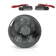 Set LED Scheinwerfer 5,75" Craftride + LED Lenkerblinker M2 mit E-Prüfzeichen Lumitecs getönt für Harley Davidson_1