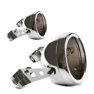 2x Motorcycle headlamp housing kit 7" with fork brackets 35-43mm chrome Discount Set