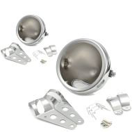 2x Motorcycle headlamp housing kit 5 3/4" with fork brackets 35-43mm chrome Discount Set