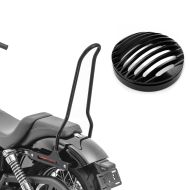 Set: Sissybar für Harley Dyna Street Bob / Low Rider S 09-17 Tampa + Scheinwerfer Grill Harley Davidson Sportster 04-20 in schwarz_1
