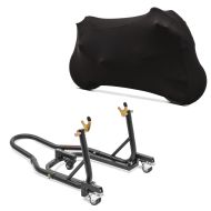 Set: Dolly Rear Paddock Stand Mover II Racing matt + tarpaulin cover Indoor M-L Stretch Garage in 