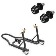 Set: Dolly Rear Paddock Stand ConStands Mover II Racing black matt + Motorcycle Bobbin Spools Motea Assen M10 x 1.5 black