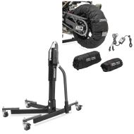 Set: Tyre Warmers Set Snaefell 30-99°C digital for front and rear wheel + Power Evo Central Stand Paddock Lift grey without adapter plate