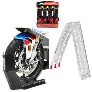 Set: Auffahrrampe bis 340 kg Alu-I klappbar + Motorradwippe Easy Fix mit 4-fach Spanngurt-Set für Anfänger_1