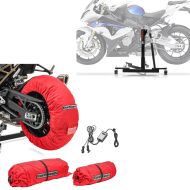 Set: Zentralständer BMW S 1000 RR 09-13 Motorradheber Power-Evo + Reifenwärmer Set Snaefell 30-99°C Digital für Vorderrad und Hinterrad_1