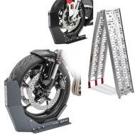Set: Auffahrrampe Alu CS1 + Motorradwippe Easy Fix klappbar max. 340kg + Transportständer Easy-Fix Motorradwippe bis 21 Zoll grau_1