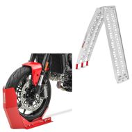 Set: Auffahrrampe bis 340 kg Alu-I klappbar + Transportständer Easy-Fix Motorradwippe bis 21 Zoll rot_1