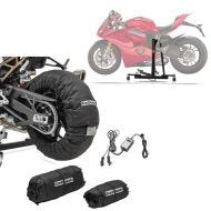 Set: Zentralständer Ducati Panigale V4 / S 18-21 Motorradheber Power-Evo + Reifenwärmer Set Snaefell 30-99°C Digital für Vorderrad und Hinterrad_1