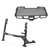 Set: Hauptständer BMW F 800 R 09-19 Mittelständer ConStands in schwarz + Kühlerabdeckung für BMW F 800 R 09-19 Kühlergrill Zaddox KG1_1