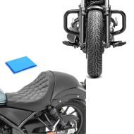 Set: Engine Guard compatible with Honda Rebel 500 CMX 17-24 Craftride Highway crash bar with Solo Seat Gel RS2G Solo Rider