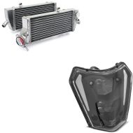Set: Water Cooler Radiator compatible with KTM EXC-F 4-Takt Modelle 14-16 Pair with LED Headlight ECE DRL SW1