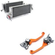 Set: Water Cooler Radiator compatible with KTM EXC-F 4-Takt 14-16 Pair with Set Brake with Clutch Lever Folding Flex orange
