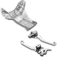 Set: Skid Plate Protection compatible with KTM EXC 300 250 14-16 alu with Set Brake with Clutch Lever Folding Flex orange