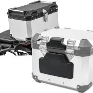 Set: Alu top box XB55 top Case 55 Liters silver + Pillion Backrest Pad compatible with BMW Alu TP