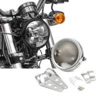 Set: LED Headlight 5.75" Inch + fits fork brackets 35-43mm fits for Harley Davidson