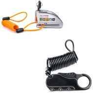 Set: Alarm Brake Disc Lock with reminder cableTheft protection 110dB chrome + Helmet lock / combination lockblack