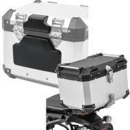 Set: Pillion Backrest Pad compatible with BMW Alu TP RL2 + Alu top box XB55 55 Liters silver