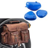 Set: Tank / Petrol Tank compatible with Simson S51 with side cover Craftride blue with saddlebag SV3 Vintage bag 6Ltr brown
