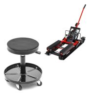 Workshop stool with castors + lift Mid-lift L red