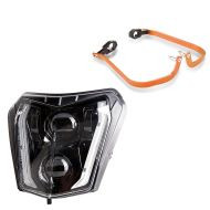 Hand protectors compatible with Motocross, Enduro orange + LED headlight ECE SW2