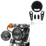 Set: LED Headlight with Headlight Grill Cover 5.75" Inch compatible with Harley Davidson Sportster 04-20 Craftride + LED Headlight housing SG 5 3/4" for Indian Scout / Bobber / Twenty black Craftride