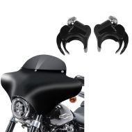 Set: Batwing Fairing MD8 compatible with Harley Davidson Dyna Fat / Street Bob Craftride + Windshield Clamps 49mm compatible with Harley Davidson Dyna Street Bob 06-17 Windscreens black Craftride
