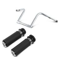 Set: Hand Grips 1" Handlebar Craftride HG2 Billet CNC compatible with Harley Davidson Street Glide Special 15-23 Electronic Throttle + Handlebar Square Fat 1-1/4" Height 12" compatible with Harley Davidson by Craftride Chrome