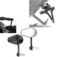 Set: Motorcycle Bar end mirrors ECE / rear view mirror SP6 pair Zaddox with Number plate holder KH4 + LED light