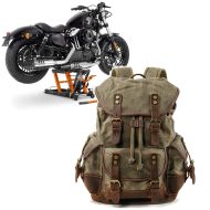 Set: Scissor Lift Mid-lift L 680kg or ConStands with Motorcycle Backpack RG8 Canvas bag Vintage 20Ltr green