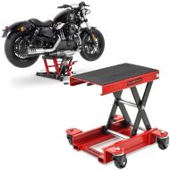 Set: Scissor Lift Mid-lift L 680kg red ConStands with Motorbike Scissor Lift Dolly Mover HR1 500 kg red