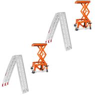 2x Set: Hydraulic Scissor Lift Moto Cross XL Orange + aluminium loading ramp max. 340 kg folding for scooter quad ATV