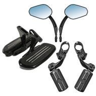 Passenger footboards with holder + crash bar footrests suitable for 32mm + mirror with E-mark