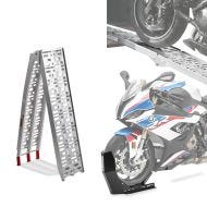 Set: aluminium loading ramp max. 340 kg folding for scooter quad ATV + Wheel Chock Easy-Plus Front Stand up to 21 Inch -matt