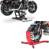 Set: Scissor Lift Mid-lift L Hydraulic Jack for Cruiser and Chopper + Wheel Chock Easy-Plus Front Stand up to 21 Inch red CB38790