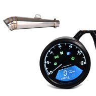 Set: exhaust muffler GP-S Stainless Steel with DB-Killer Silencer + Tachometer Speedometer LCD Digital Rev Counter Analog TM1