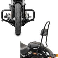 Set: Sissybar für Harley Softail / Sport Glide 18-21 SRL schwarz + Sturzbügel Mustache Harley Davidson Softail 18-21 in schwarz_1
