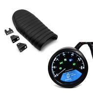 Set: Tachometer Speedometer LCD Digital Rev Counter Analog TM1 + Seat for Cafe Racer or Scrambler Rebuilding Flat 