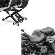 Set: Komfort Sitzbank für Harley Touring 09-20 CV schwarz + Hebebühne Mid-Lift XL heber bis 500kg in schwarz_1