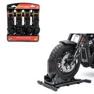 Set: Wheel Chock Easy Vario Front Rear Stand adjustable + Straps Set with ratchet and hooks incl 4x load loops in