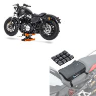 Set: Scissor Lift Mini-Lift Moto Jack 500kg in orange + Air cushion Tourtecs Air Deluxe S Comfort seat cushion in 